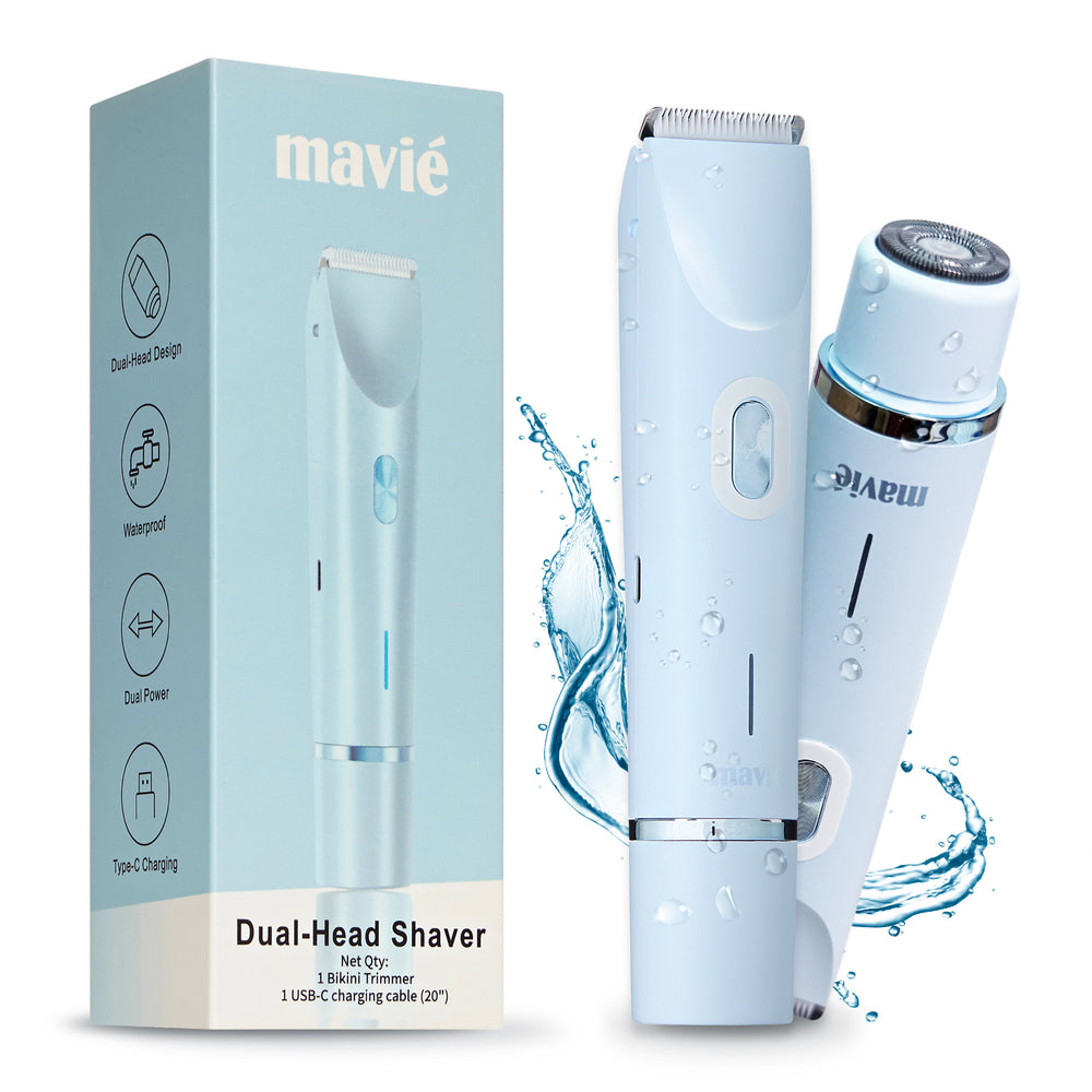 Dual-Head Bikini Trimmer For Women - Painless Electric Razor For Face & Body, Cordless Wet & Dry Shaver, IPX7 Waterproof, Type-C Rechargeable__Blue
