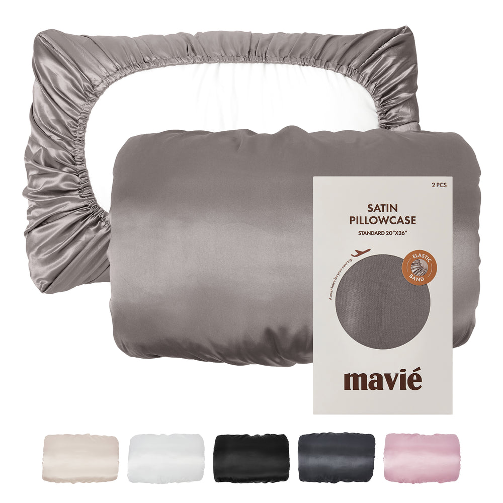 Premium Satin Pillowcase for Hair & Skin – Slip-Free Secure Fit Travel Pillow Cover, Cooling & Anti-Frizz Beauty Sleep__Sliver Gray