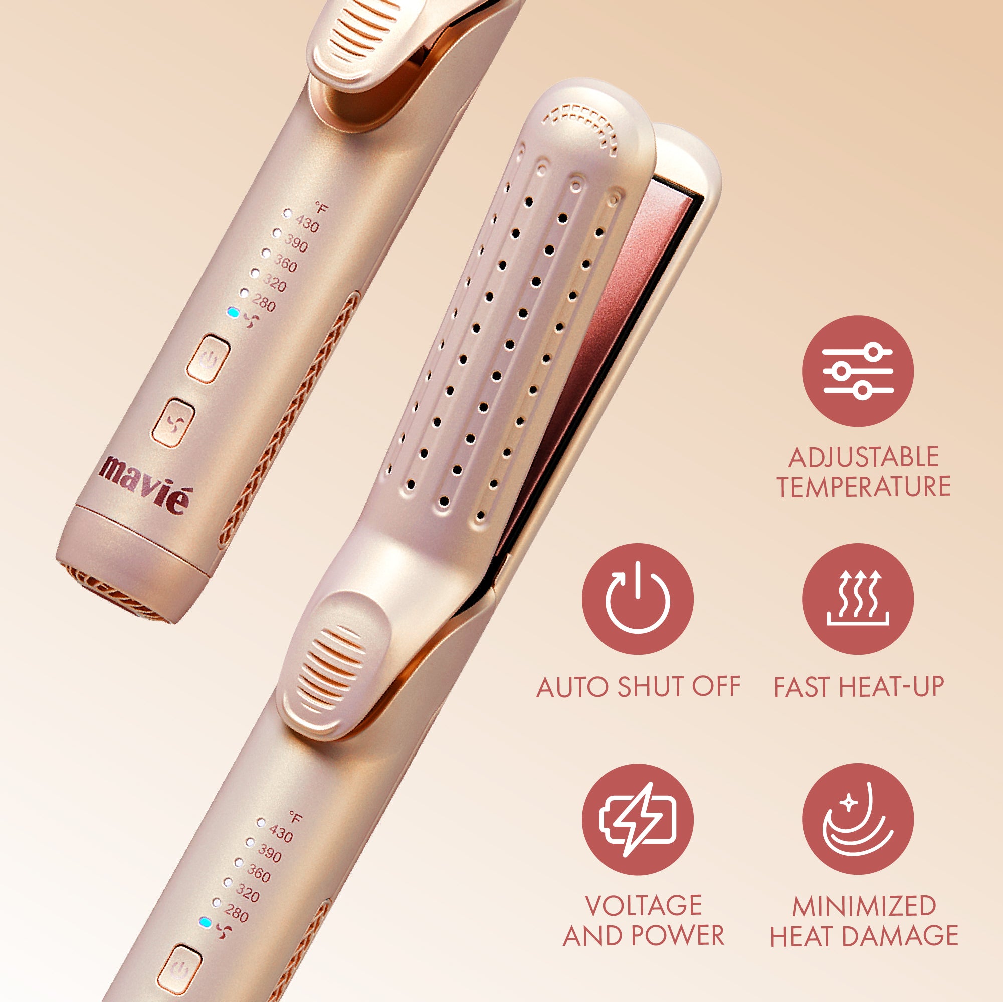 Mavié 360 Airflow Hair Styler - 3-In-1 Straightener And Curler With Cooling Airflow, 5 Adjustable Temperatures, Worldwide Voltage, Minimizes Heat Damage