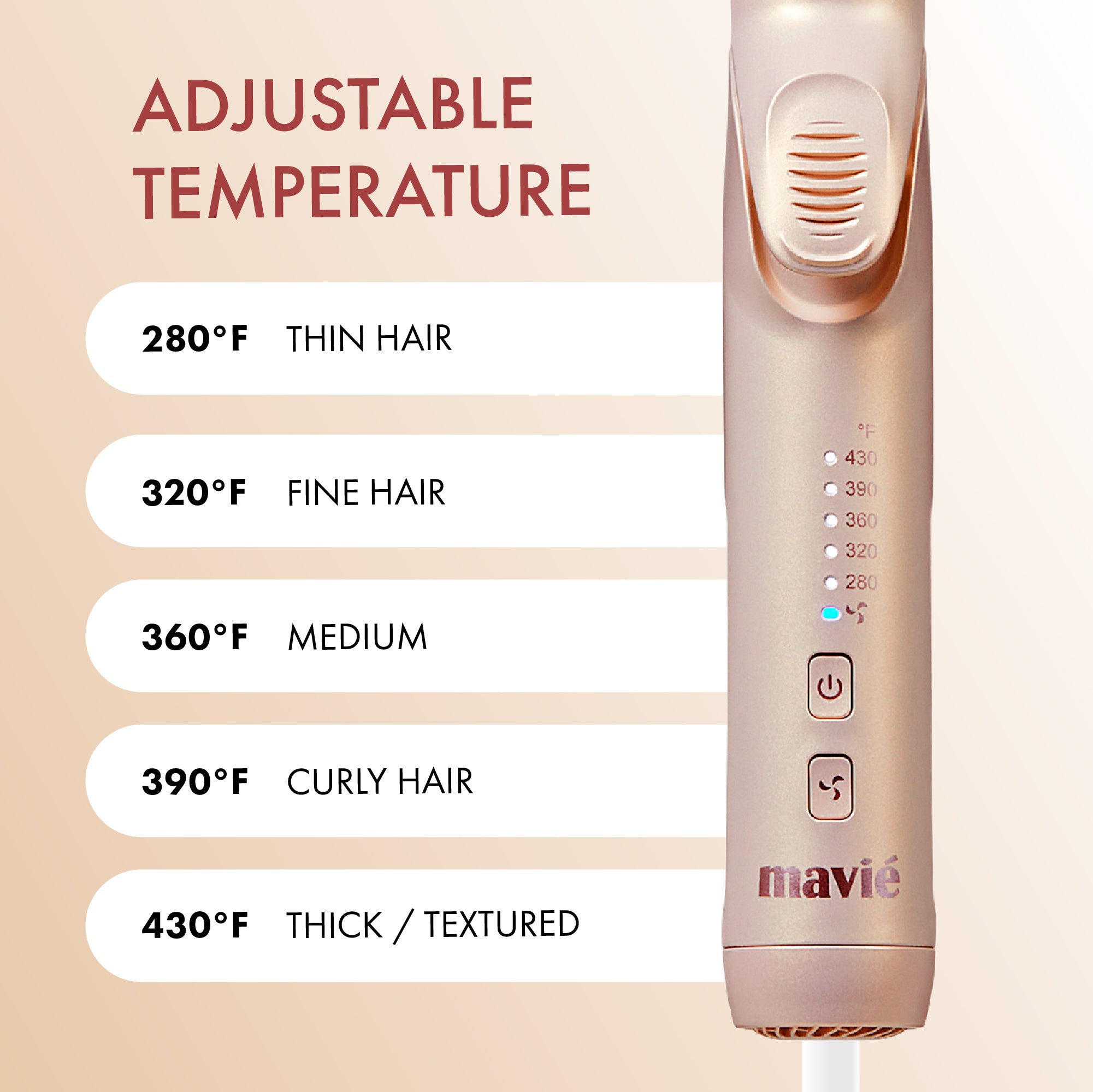 Mavié 360 Airflow Hair Styler - 3-In-1 Straightener And Curler With Cooling Airflow, 5 Adjustable Temperatures, Worldwide Voltage, Minimizes Heat Damage