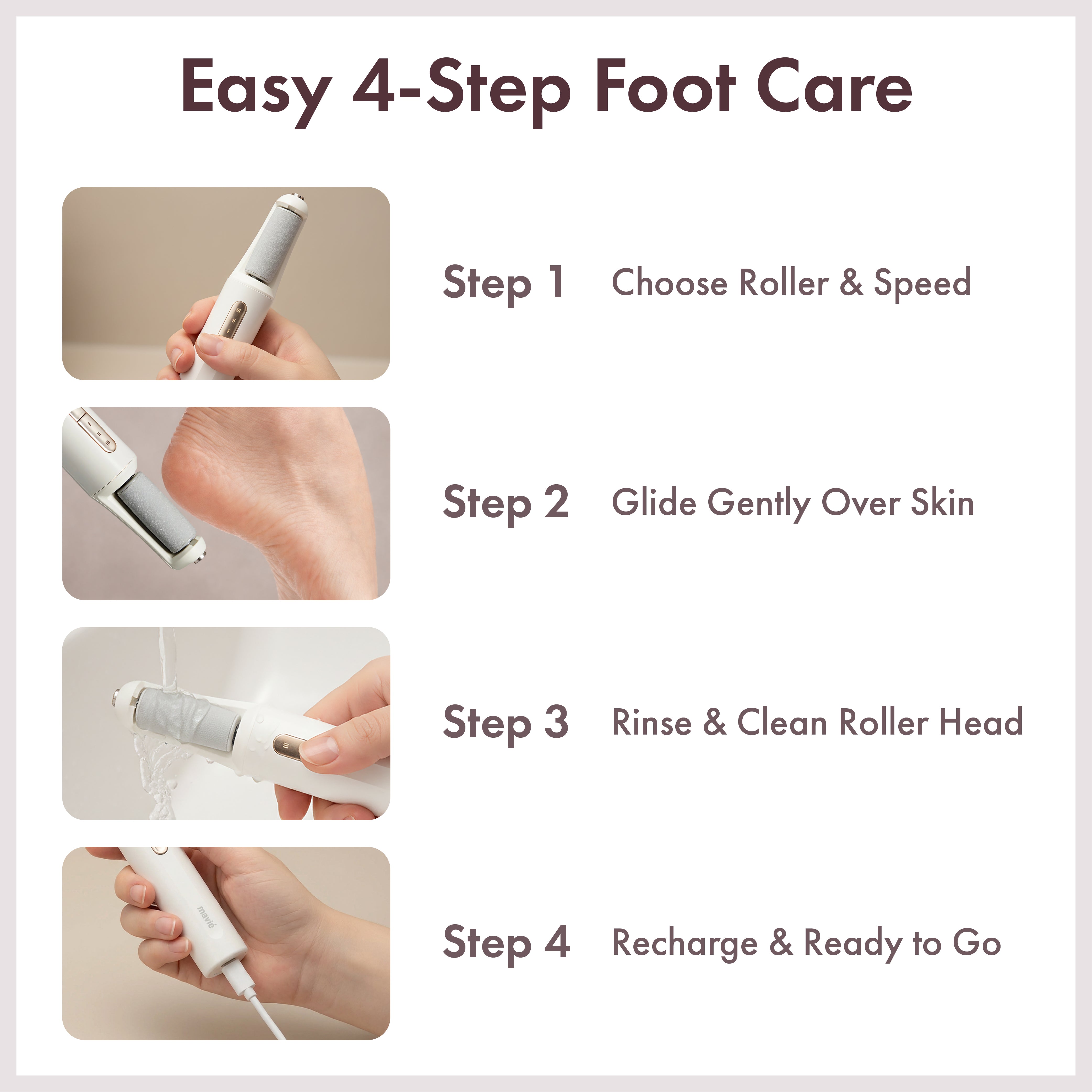MAVIE Electric Foot File & Callus Remover – Cordless Professional Pedicure Tool with 3 Speeds & Dual Rollers (IPX7 Waterproof)