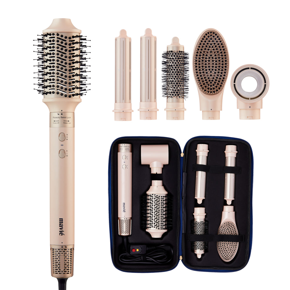 6-in-1 Hot Air Multi-Styler & Auto-Wrap Curler Set with Luxury Case | Frizz-Free Blowout Brush__Peony Blush