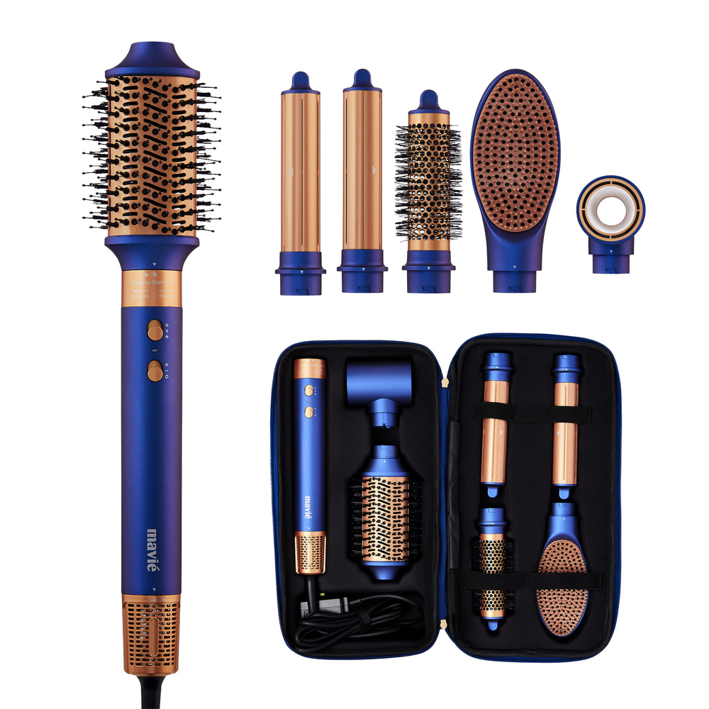 6-in-1 Hot Air Multi-Styler & Auto-Wrap Curler Set with Luxury Case | Frizz-Free Blowout Brush__Blue Noir