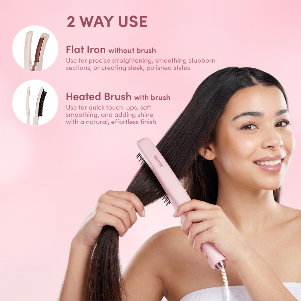 Mavié - 2-in-1 Flat Iron Hair Straightener Brush: Detachable Hot