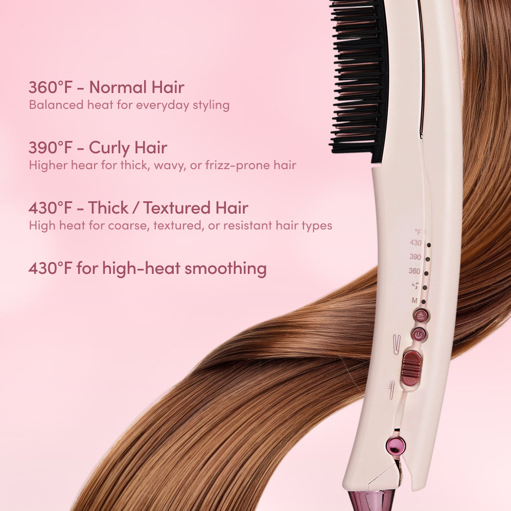Mavié 2-in-1 Flat Iron Hair Straightener Brush: Detachable Hot Comb, Ceramic Plates & 3 Heat Settings (360°F-430°F), Dual Voltage Anti-Frizz Styler for Smooth Waves & Curls