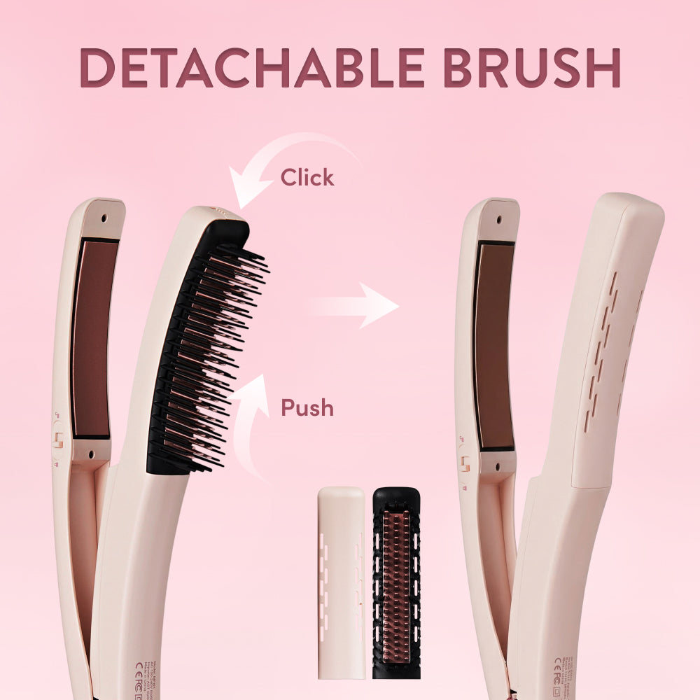 Mavié 2-in-1 Flat Iron Hair Straightener Brush: Detachable Hot Comb, Ceramic Plates & 3 Heat Settings (360°F-430°F), Dual Voltage Anti-Frizz Styler for Smooth Waves & Curls