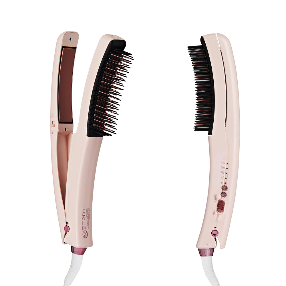 Mavié 2-in-1 Flat Iron Hair Straightener Brush: Detachable Hot Comb, Ceramic Plates & 3 Heat Settings (360°F-430°F), Dual Voltage Anti-Frizz Styler for Smooth Waves & Curls