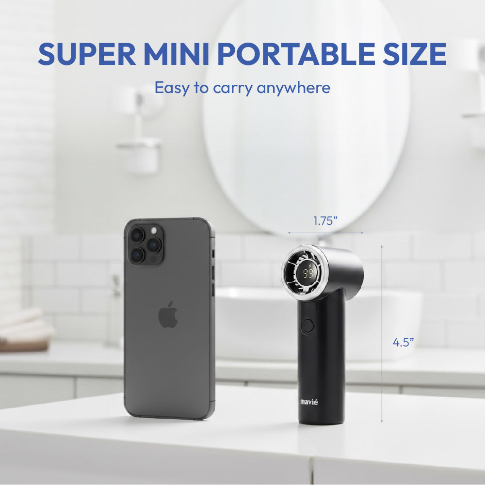 displayall_001 "MAVIÉ Ultra Mini Portable Fan, Powerful Pocket-Sized Handheld Fan, Rechargeable Personal Fan with 5 Speeds, LED Display, Long Battery Life for Travel & Makeup product view."