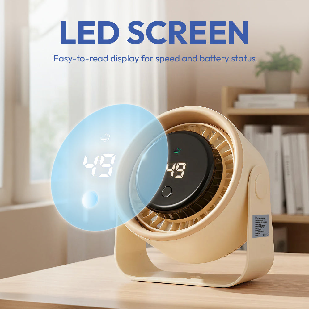 displayall_002 "MAVIÉ Small Desk Fan, Rechargeable Quiet Mini Personal Fan With LED Digital Display, Portable Wall-Mount & Cordless Design, 5 Speeds, Long Battery Life, Travel for Office, Home, Bedroom product view."