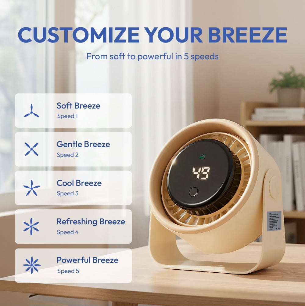 displayall_003 "MAVIÉ Small Desk Fan, Rechargeable Quiet Mini Personal Fan With LED Digital Display, Portable Wall-Mount & Cordless Design, 5 Speeds, Long Battery Life, Travel for Office, Home, Bedroom product view."