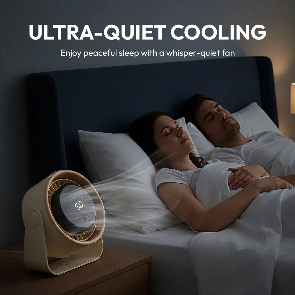 displayall_004 "MAVIÉ Small Desk Fan, Rechargeable Quiet Mini Personal Fan With LED Digital Display, Portable Wall-Mount & Cordless Design, 5 Speeds, Long Battery Life, Travel for Office, Home, Bedroom product view."
