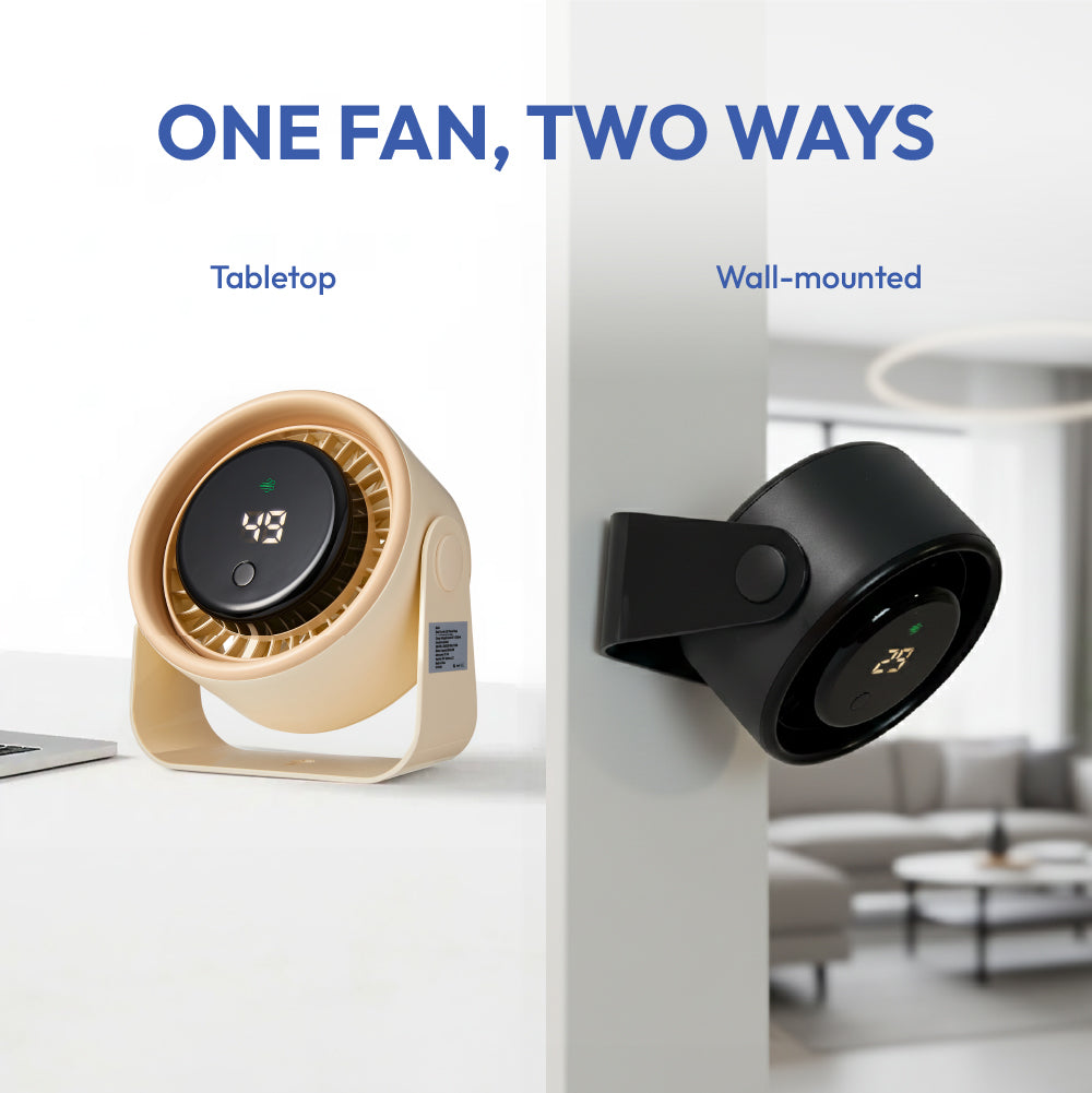 displayall_005 "MAVIÉ Small Desk Fan, Rechargeable Quiet Mini Personal Fan With LED Digital Display, Portable Wall-Mount & Cordless Design, 5 Speeds, Long Battery Life, Travel for Office, Home, Bedroom product view."