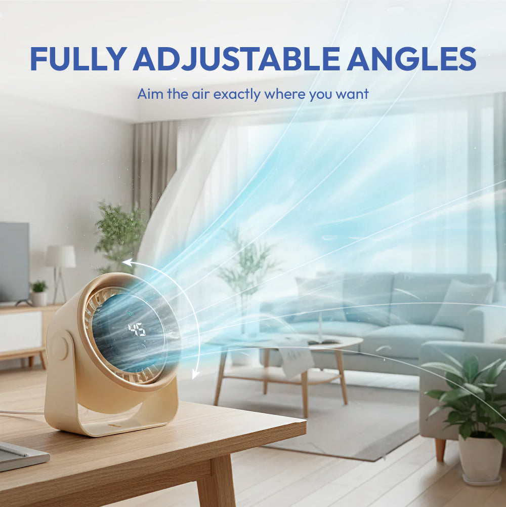 displayall_001 "MAVIÉ Small Desk Fan, Rechargeable Quiet Mini Personal Fan With LED Digital Display, Portable Wall-Mount & Cordless Design, 5 Speeds, Long Battery Life, Travel for Office, Home, Bedroom product view."