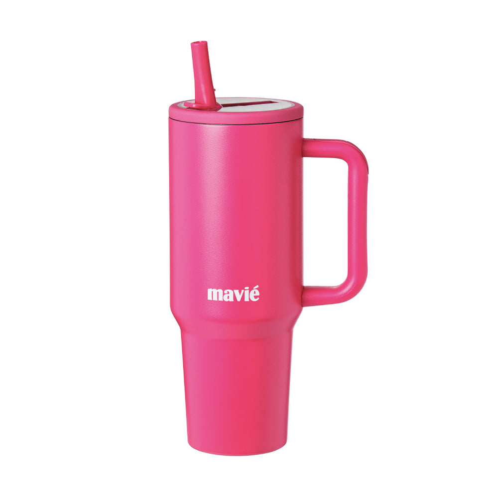 Tumbler with Handle & Built-in Flip Straw - Double Insulated Stainless Steel Water Bottle & Travel Coffee Mug (30oz & 40oz)__Bright Pink