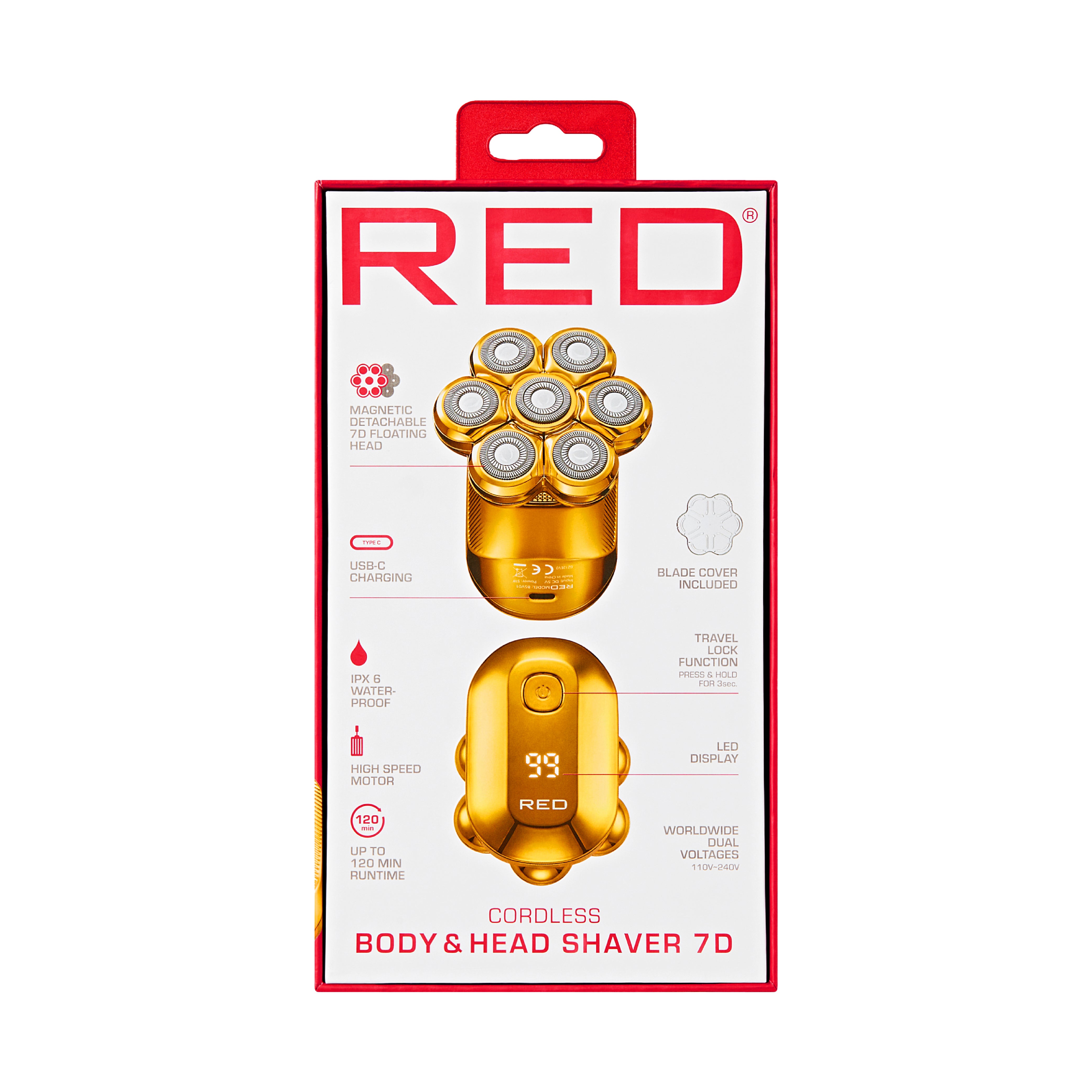 Red by Kiss 7D Cordless Head & Body Shaver for Men - Wet/Dry Electric Razor & Grooming Kit