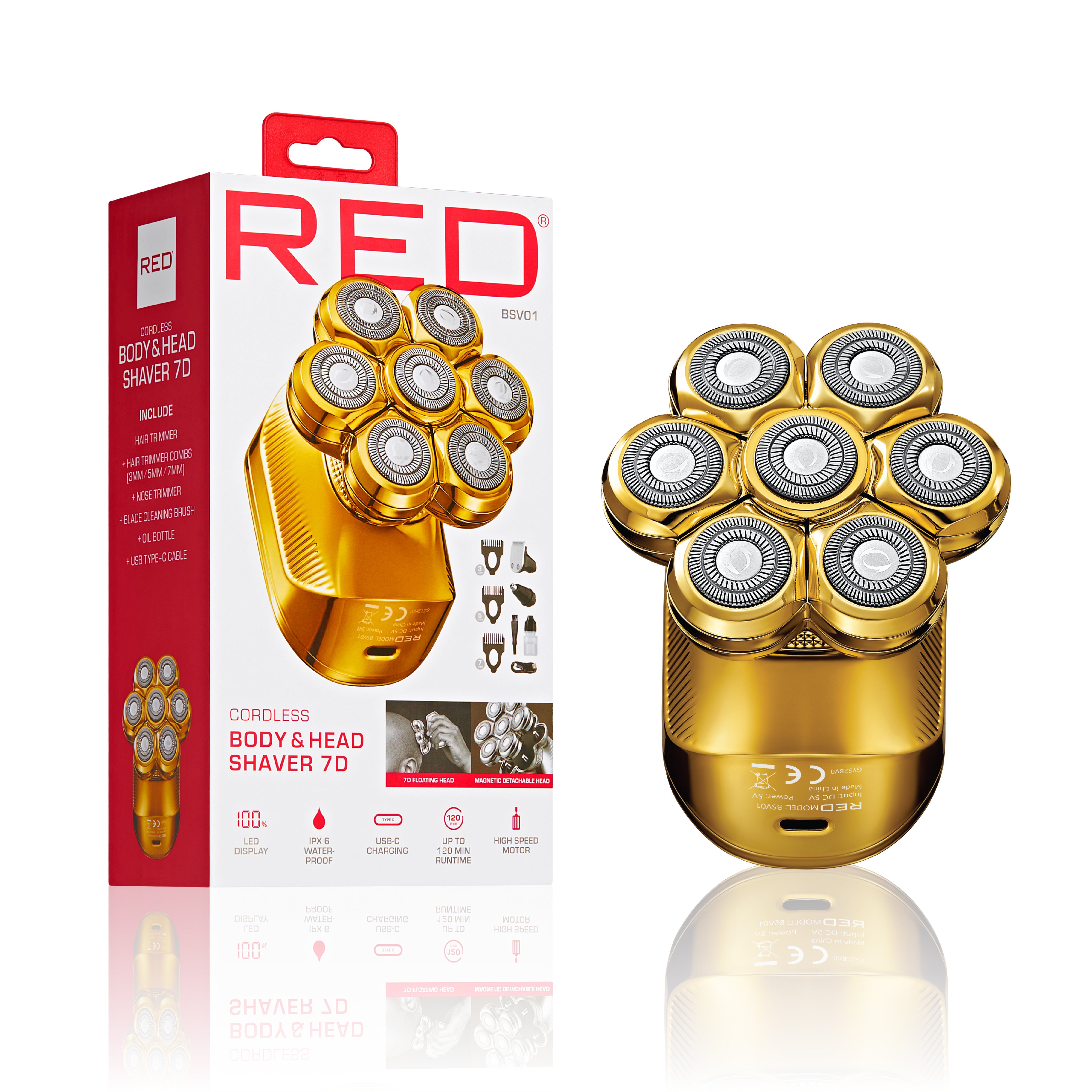 Red by Kiss 7D Cordless Head & Body Shaver for Men - Wet/Dry Electric Razor & Grooming Kit