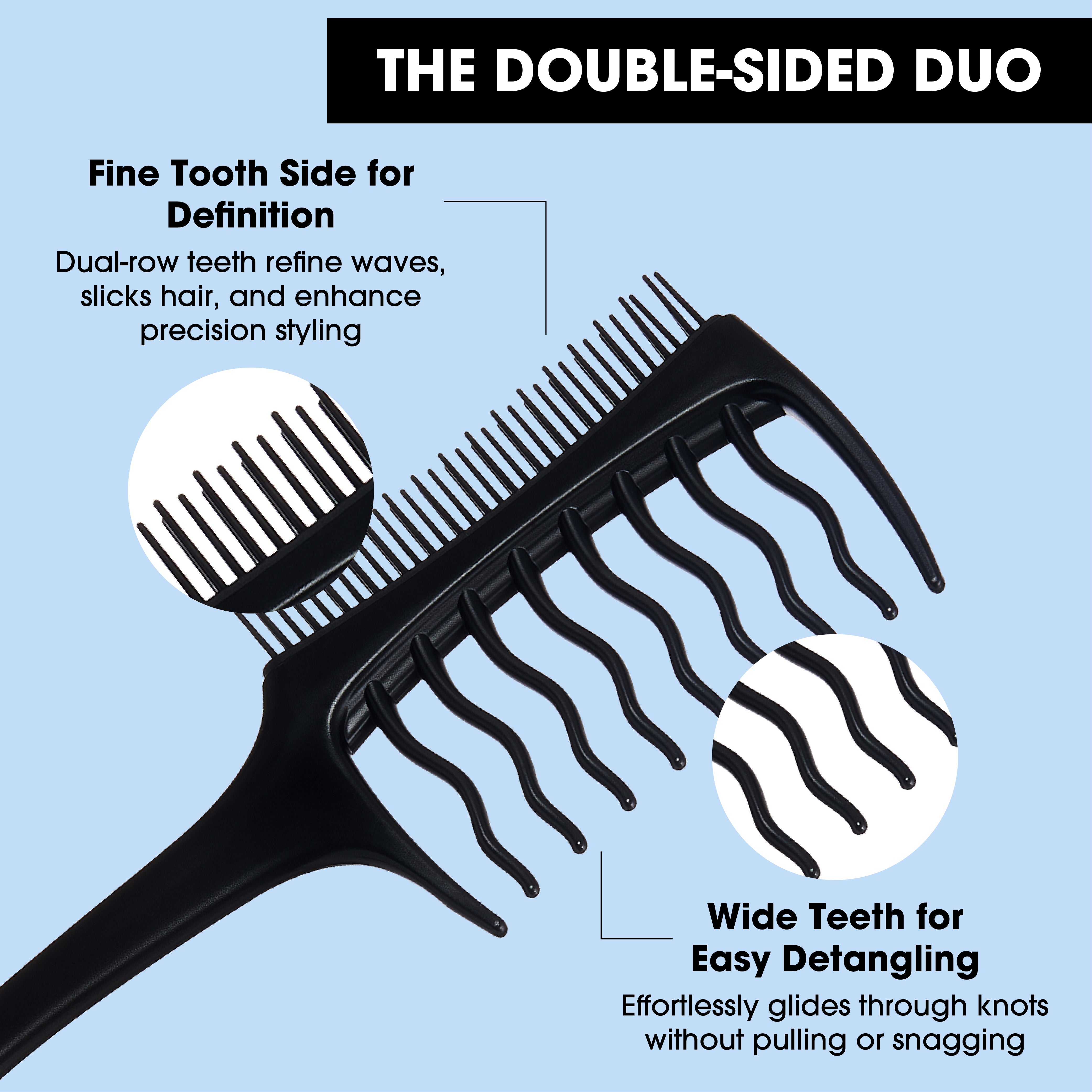 RED - Waveup Duo Comb - Shampoo to Finish Detangling Comb for