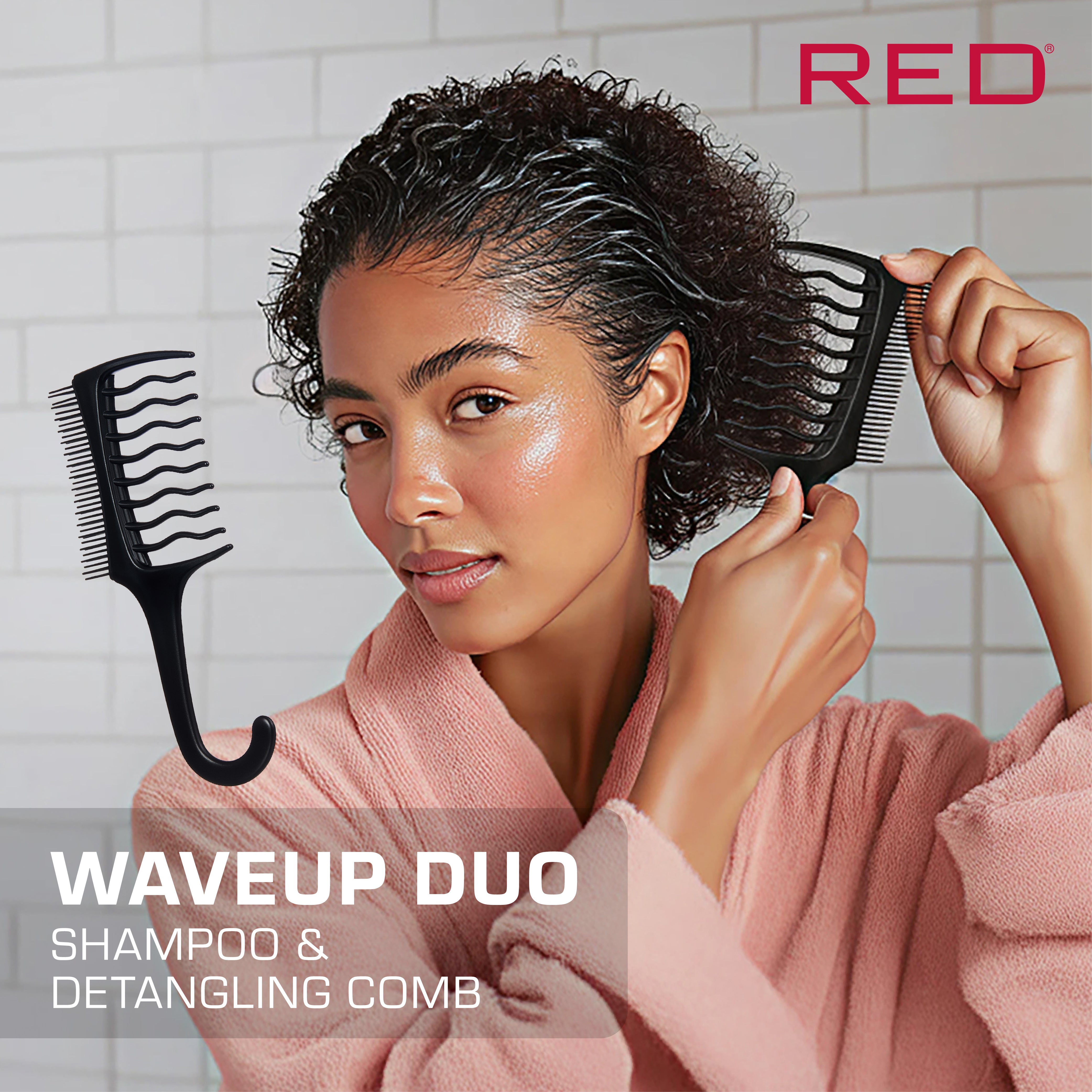 RED - Waveup Duo Comb - Shampoo to Finish Detangling Comb for