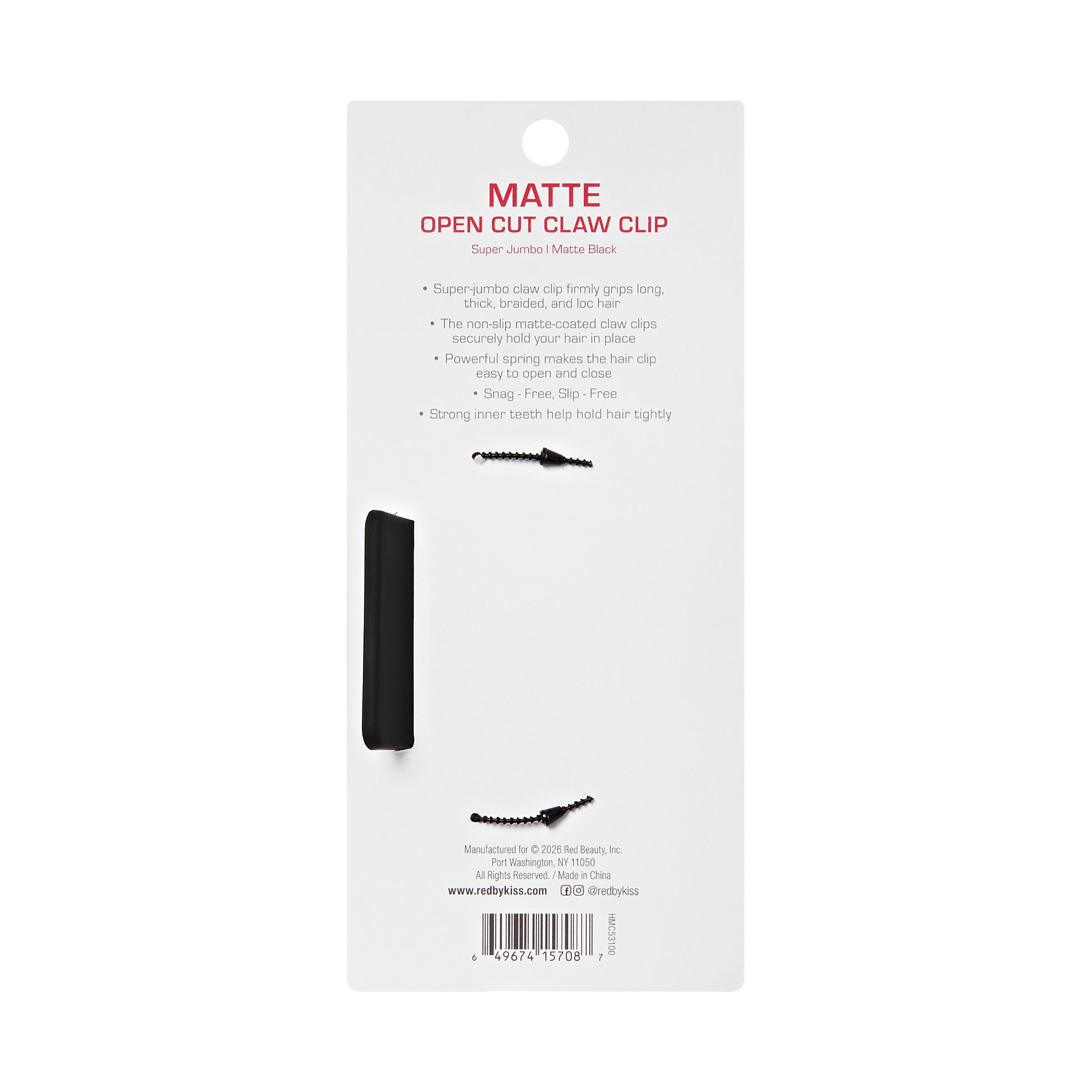 hmc53_extra_006 "Red by Kiss Super Jumbo Matte Hair Claw Clip - Snag-Free Grip for Thick & Long Hair, package back."