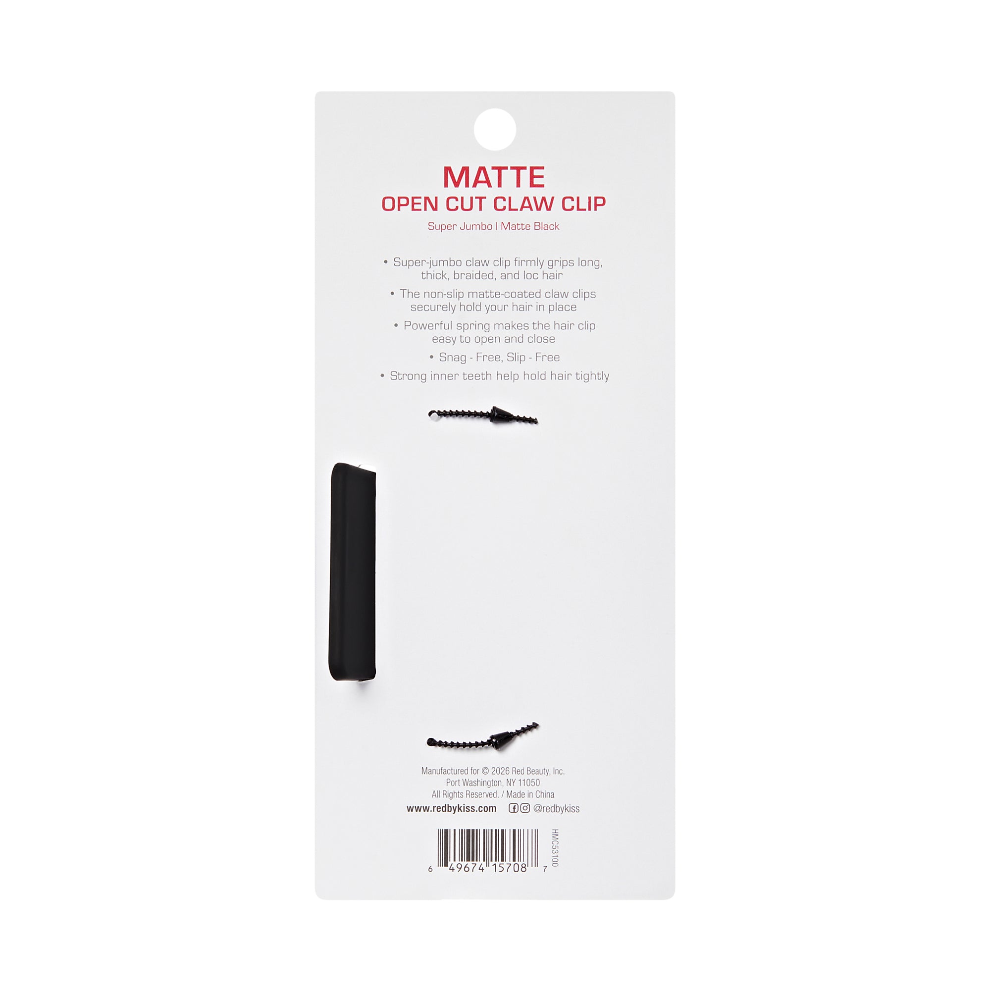 hmc53_extra_006 "Red by Kiss Super Jumbo Matte Hair Claw Clip - Snag-Free Grip for Thick & Long Hair, package back."