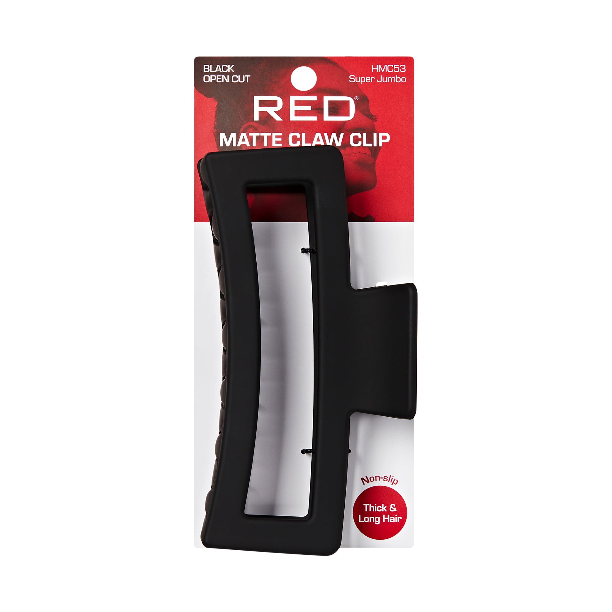 hmc53_extra_004 "Red by Kiss Super Jumbo Matte Hair Claw Clip - Snag-Free Grip for Thick & Long Hair, package front."