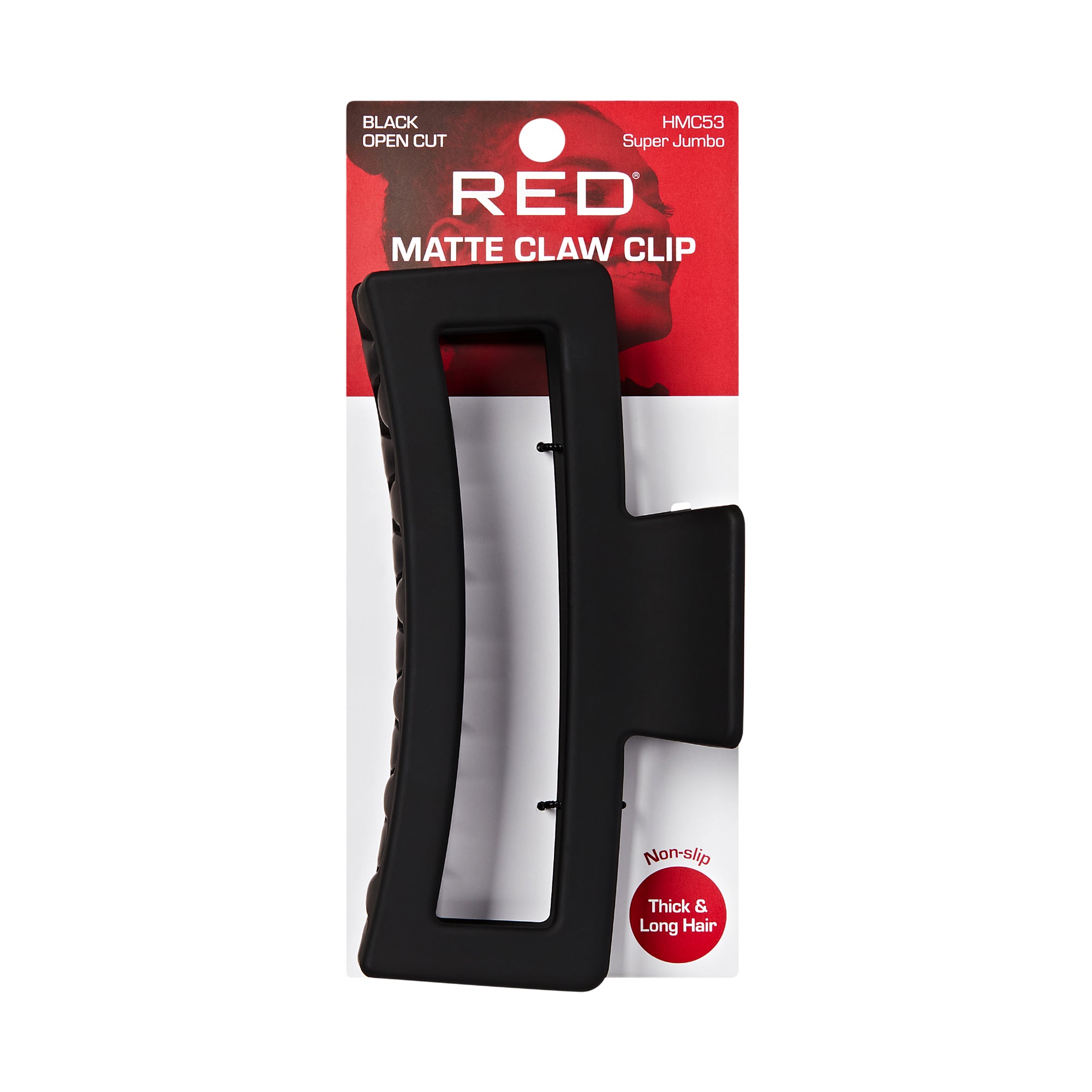 hmc53_extra_004 "Red by Kiss Super Jumbo Matte Hair Claw Clip - Snag-Free Grip for Thick & Long Hair, package front."