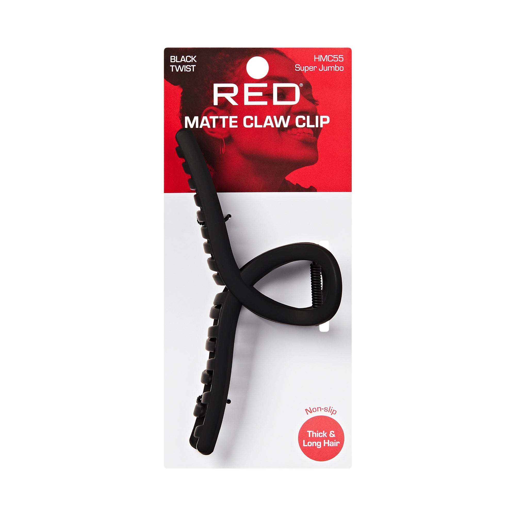 hmc55_extra_004 "Red by Kiss Super Jumbo Matte Hair Claw Clip - Snag-Free Grip for Thick & Long Hair, package front."