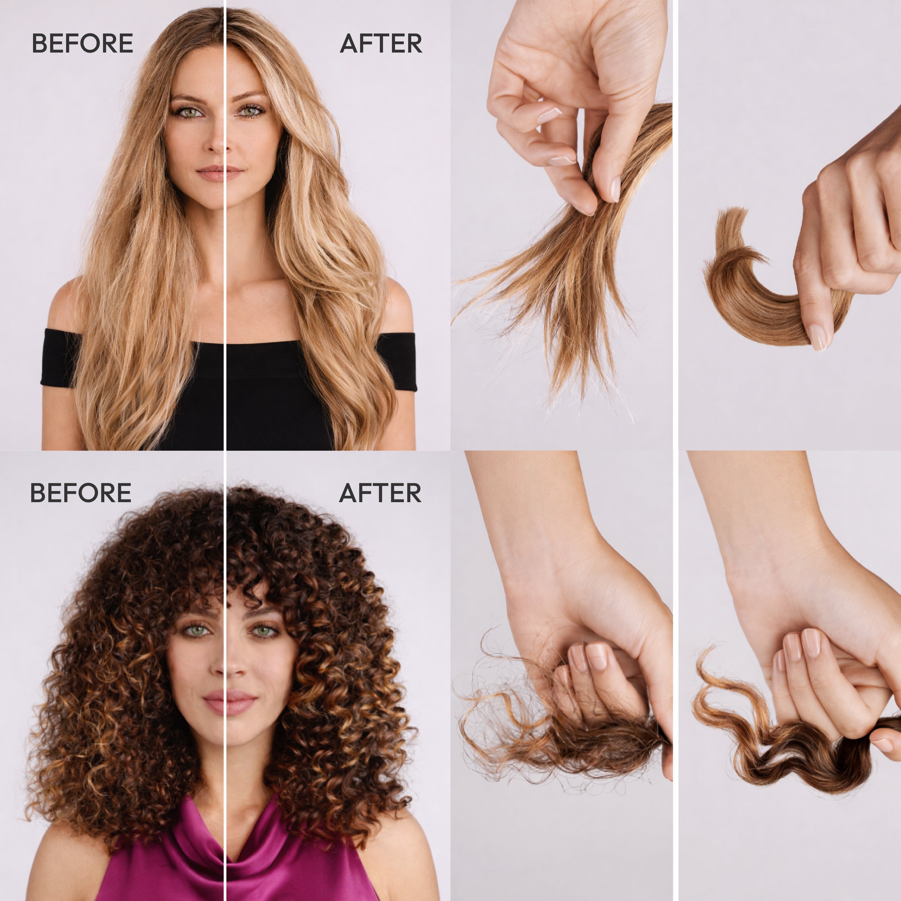 displayall_image_004 "RED by Kiss Kerafix Curl Bond Collection - Anti-Frizz Bond Repair Hair Styling & Essential Prep for All Curl Types (2A-4C), with Keratin & Coconut Oil, before and after result."