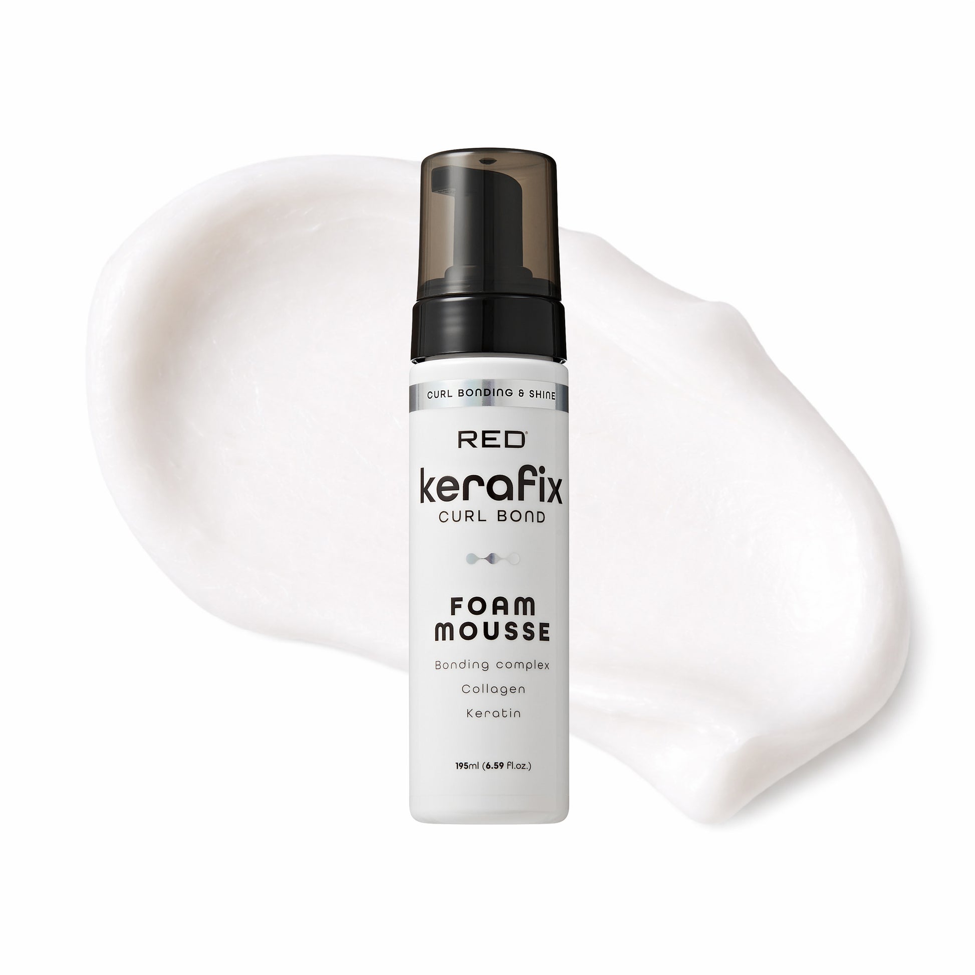 scb01_main "RED by Kiss Kerafix Curl Bond Collection - Anti-Frizz Bond Repair Hair Styling & Essential Prep for All Curl Types (2A-4C), with Keratin & Coconut Oil in Foam Mousse product view."