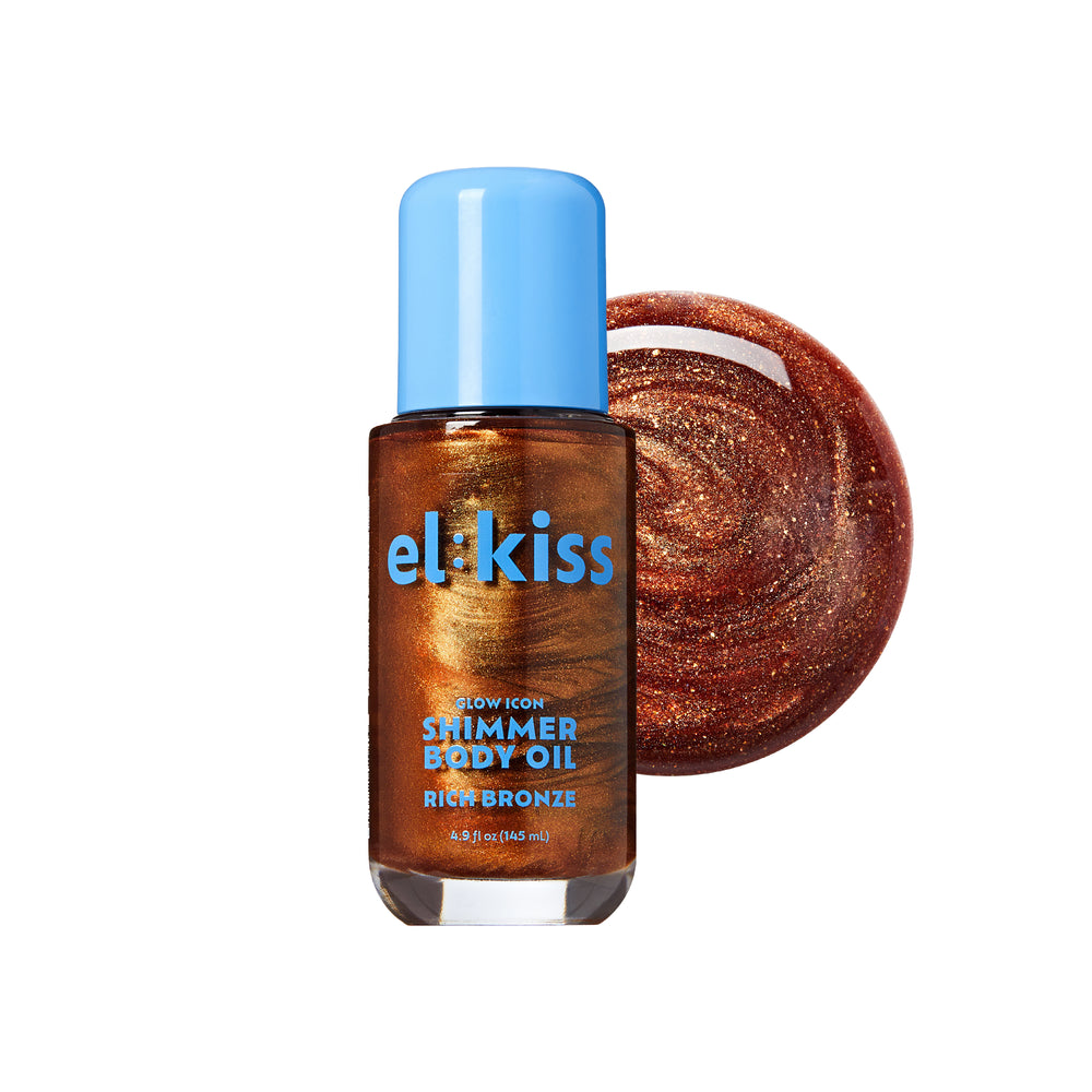 el:kiss Glow Icon Shimmer Hair & Body Oil - Non-Sticky Bronzing Glow with Collagen & Squalane, Hydrating Lightweight Formula for All Skin Tones (4 Shades, 3.38 fl.oz.)__Rich Bronze