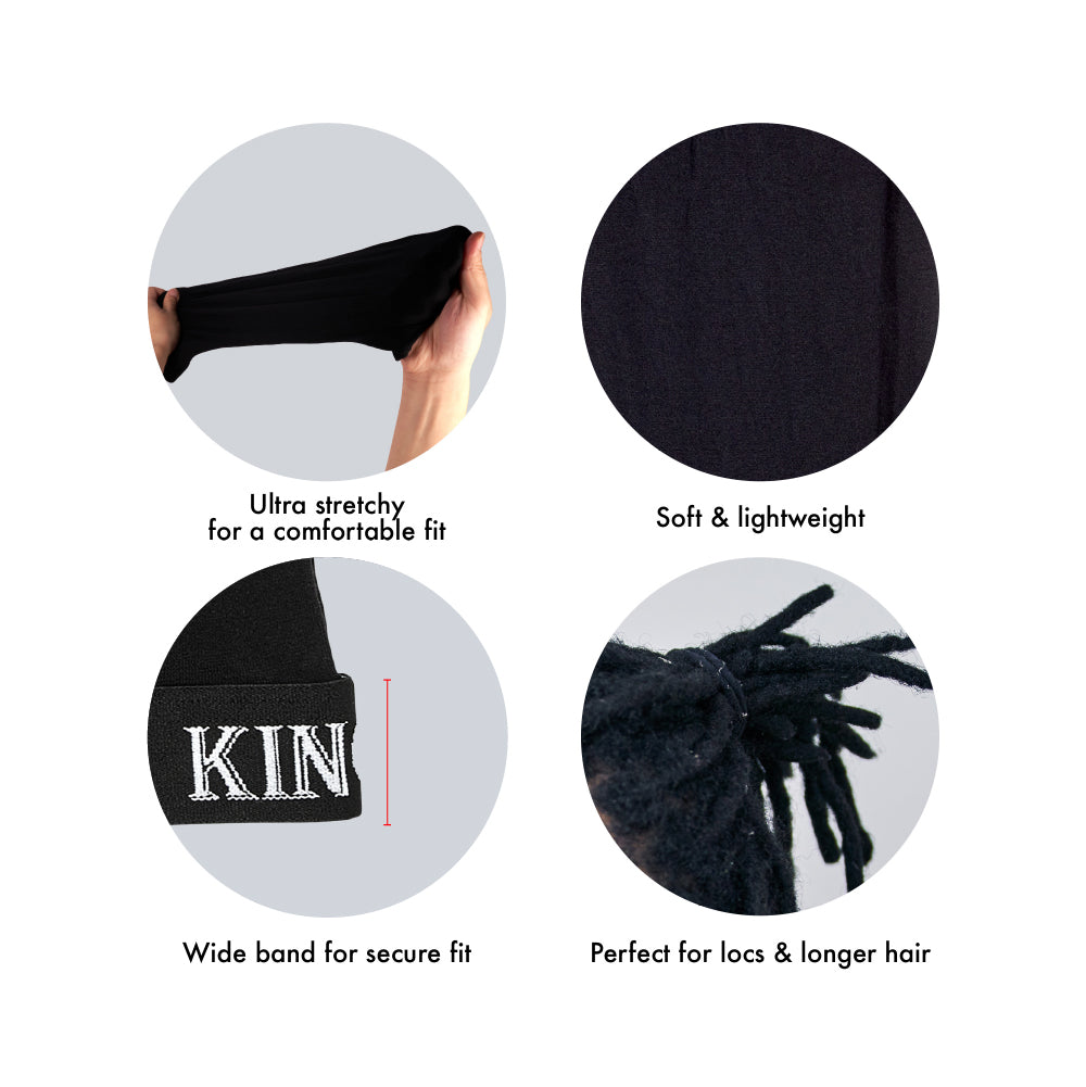 hds15_extra_003 RED by Kiss Fashion Stocking Loc Cap & Wave Cap - Ultimate Power Stretch, Stylish 'KING' Band, Perfect for Locs, Braids & Long Hair product view.