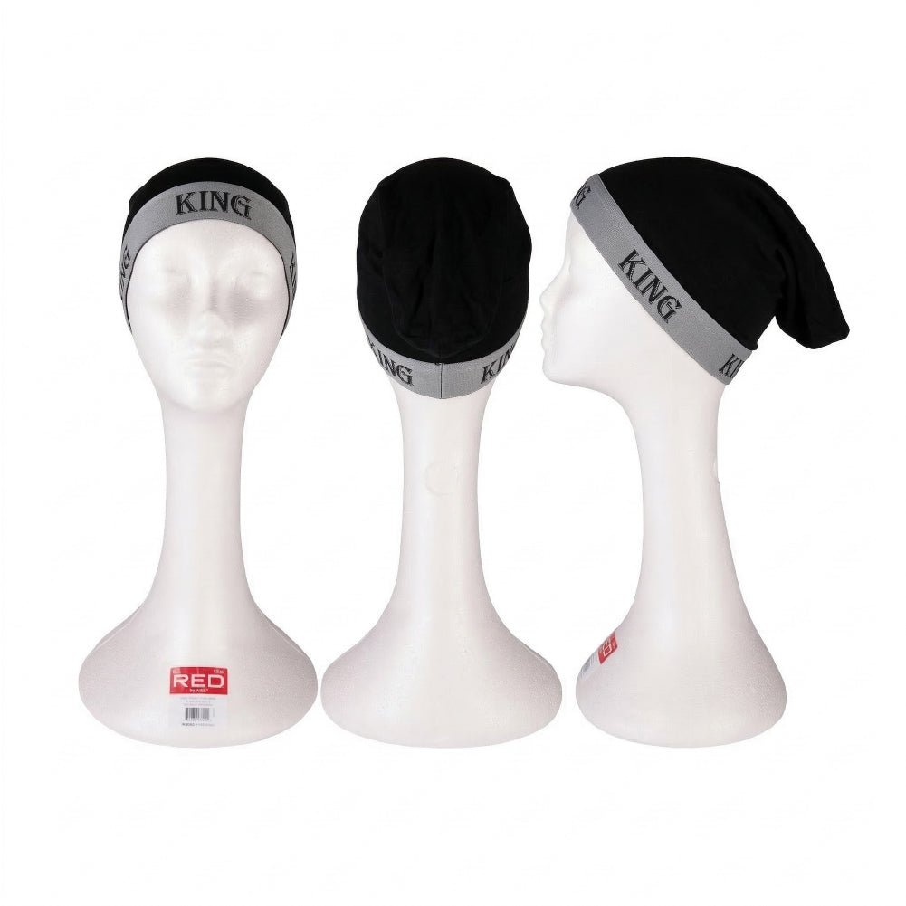 hds16_extra_002 RED by Kiss Fashion Stocking Loc Cap & Wave Cap - Ultimate Power Stretch, Stylish 'KING' Band, Perfect for Locs, Braids & Long Hair product view.