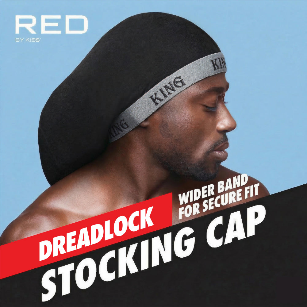 hds16_extra_001 RED by Kiss Fashion Stocking Loc Cap & Wave Cap - Ultimate Power Stretch, Stylish 'KING' Band, Perfect for Locs, Braids & Long Hair product view.