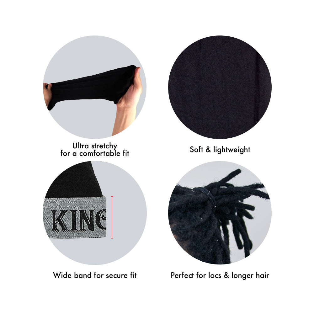 hds16_extra_004 RED by Kiss Fashion Stocking Loc Cap & Wave Cap - Ultimate Power Stretch, Stylish 'KING' Band, Perfect for Locs, Braids & Long Hair product view.