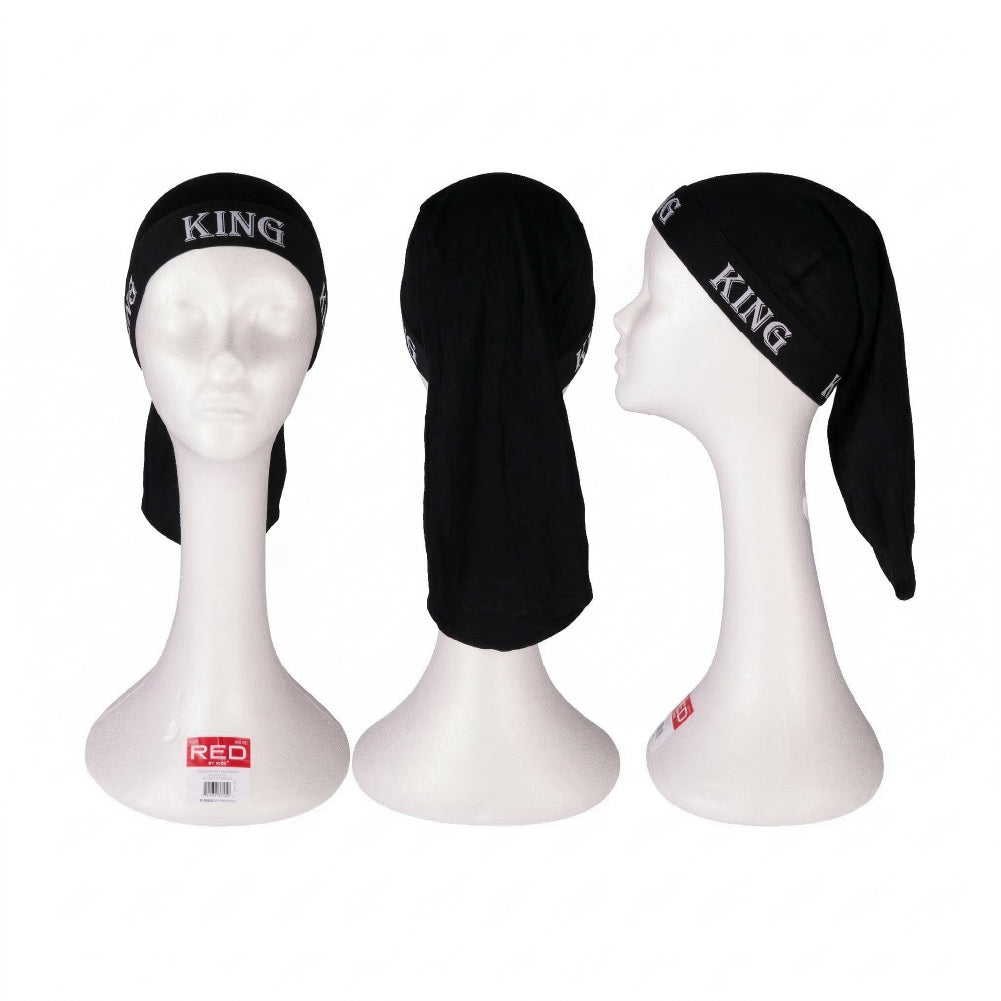 hds17_extra_002 RED by Kiss Fashion Stocking Loc Cap & Wave Cap - Ultimate Power Stretch, Stylish 'KING' Band, Perfect for Locs, Braids & Long Hair product view.