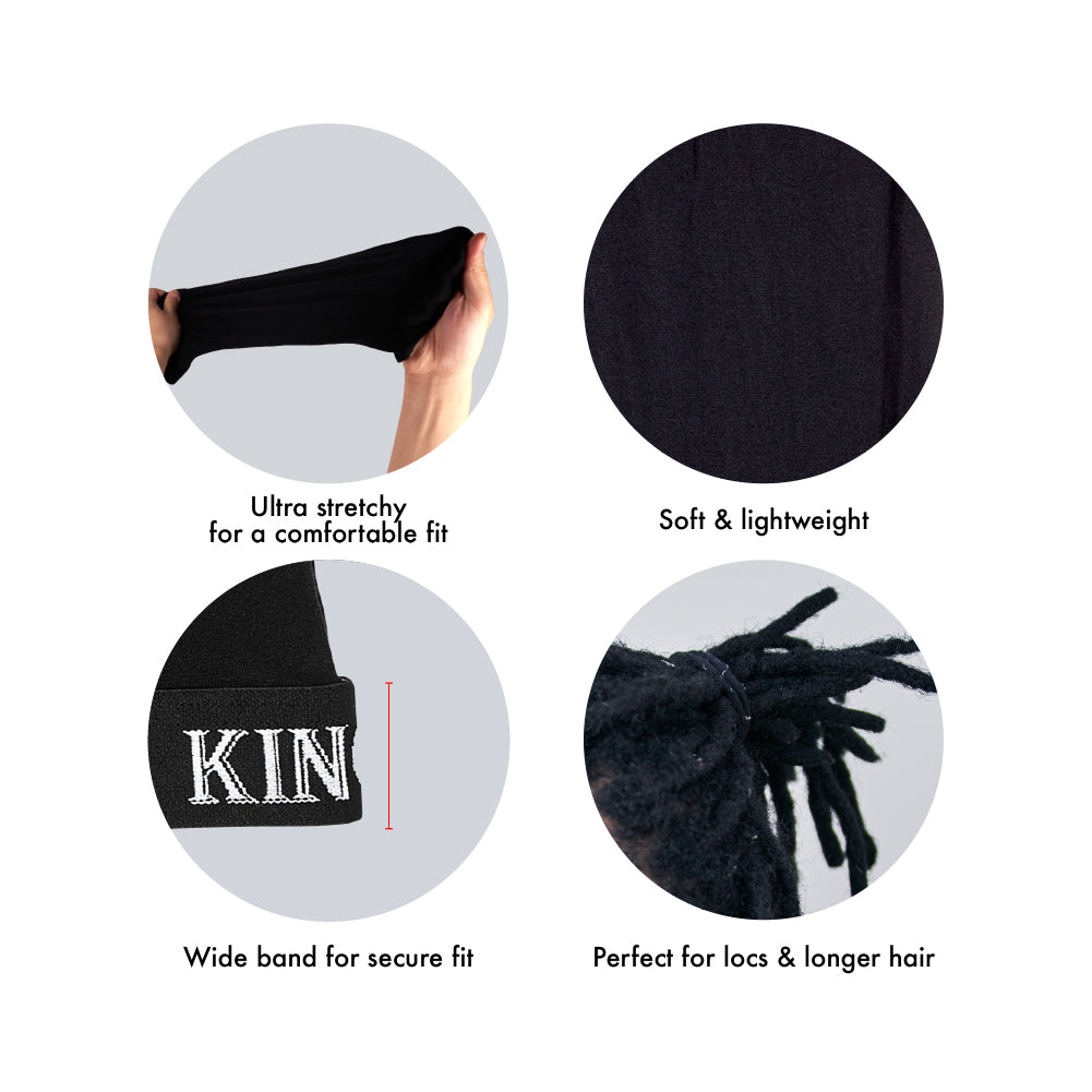 hds17_extra_004 RED by Kiss Fashion Stocking Loc Cap & Wave Cap - Ultimate Power Stretch, Stylish 'KING' Band, Perfect for Locs, Braids & Long Hair product view.