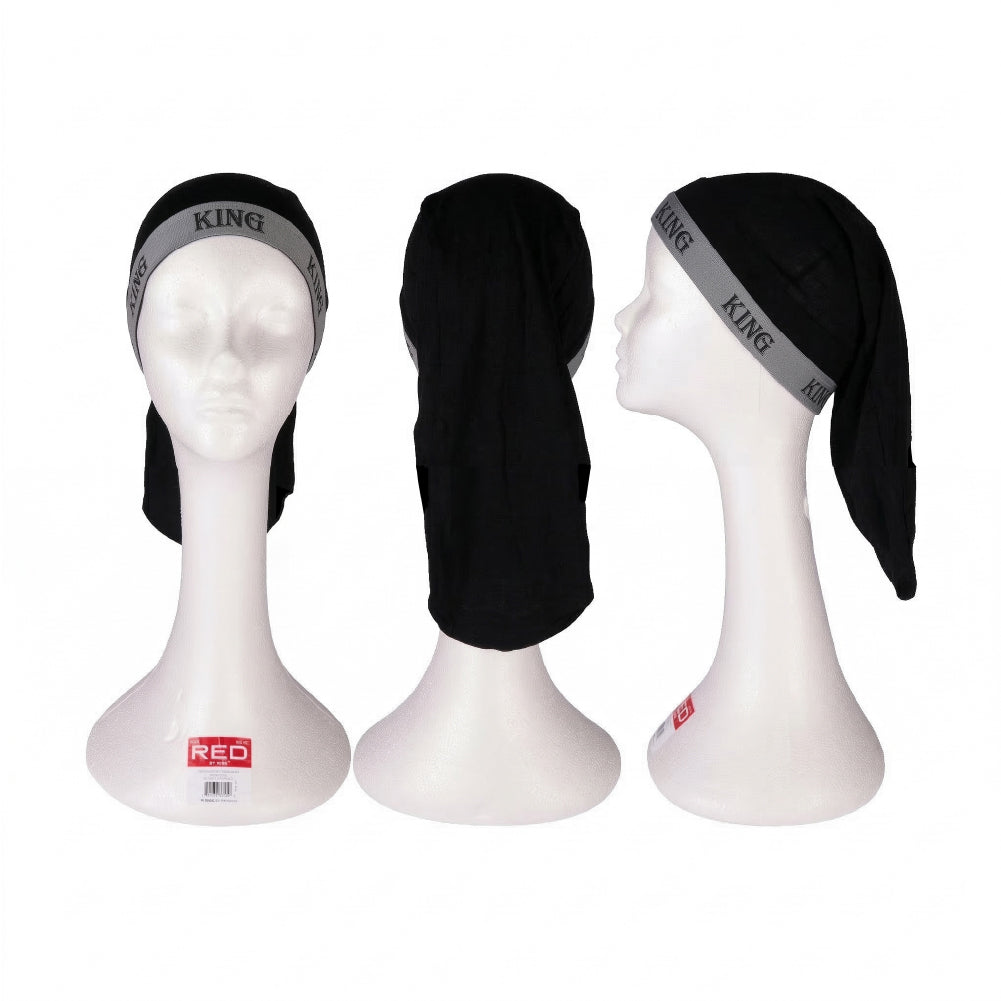 hds18_extra_002 RED by Kiss Fashion Stocking Loc Cap & Wave Cap - Ultimate Power Stretch, Stylish 'KING' Band, Perfect for Locs, Braids & Long Hair product view.