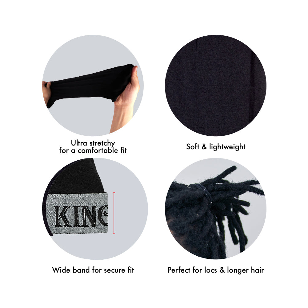 hds18_extra_004 RED by Kiss Fashion Stocking Loc Cap & Wave Cap - Ultimate Power Stretch, Stylish 'KING' Band, Perfect for Locs, Braids & Long Hair product view.