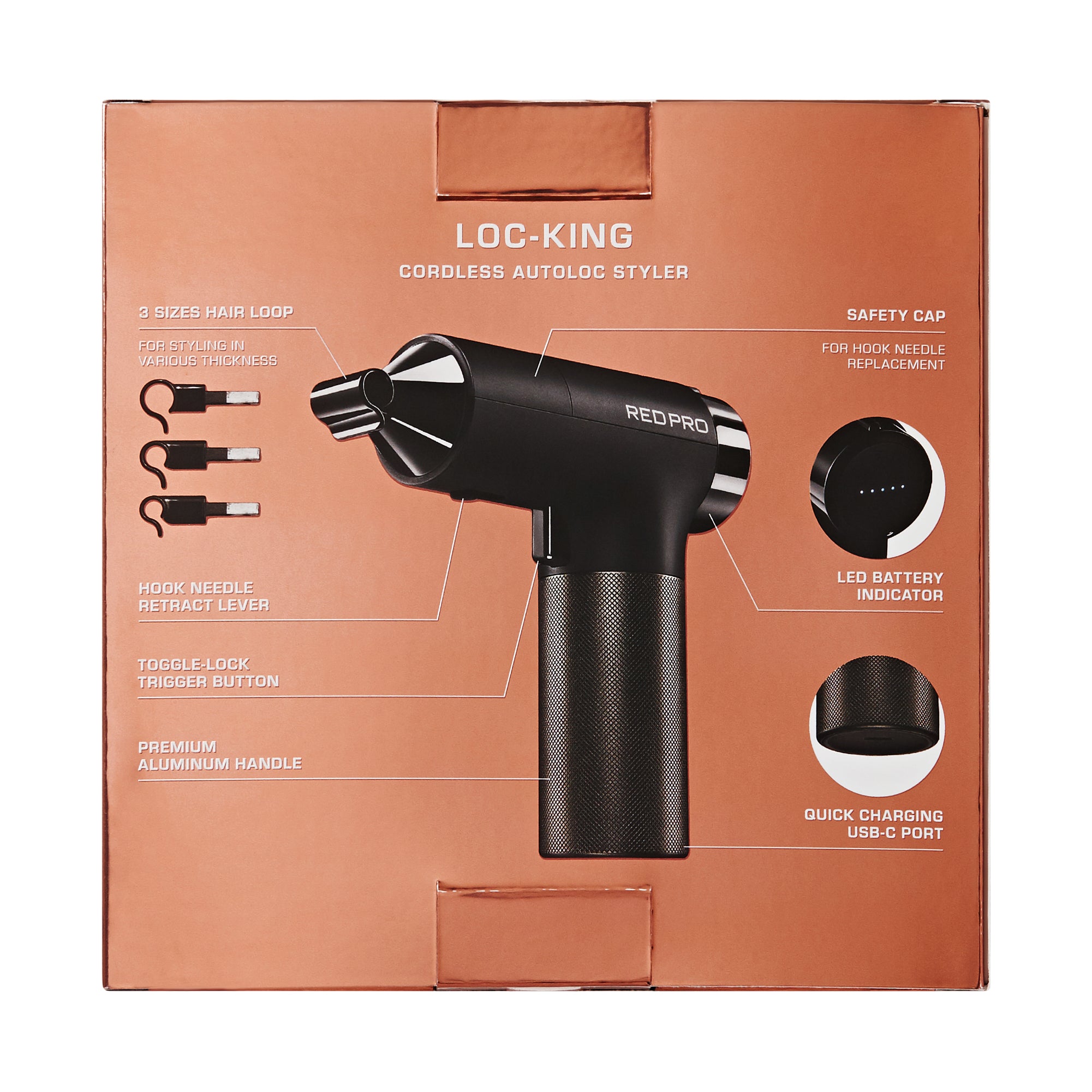 Red PRO LOC-KING Cordless Auto Loc Styler - Internationally PATENTED, World’s First & Fastest