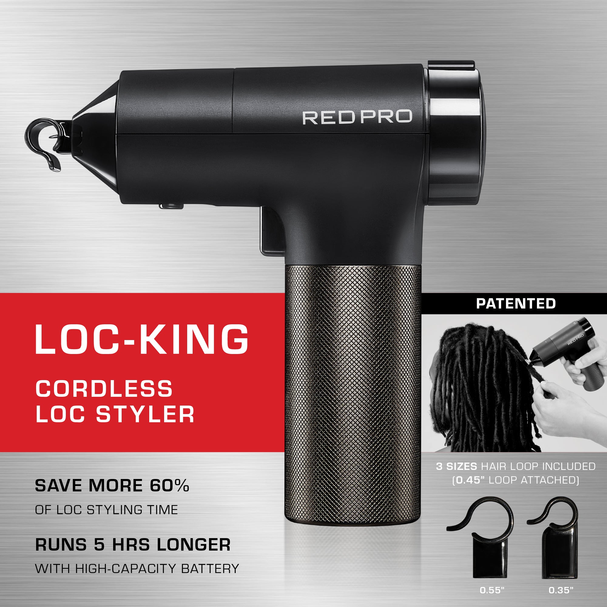 Red PRO LOC-KING Cordless Auto Loc Styler - Internationally PATENTED, World’s First & Fastest