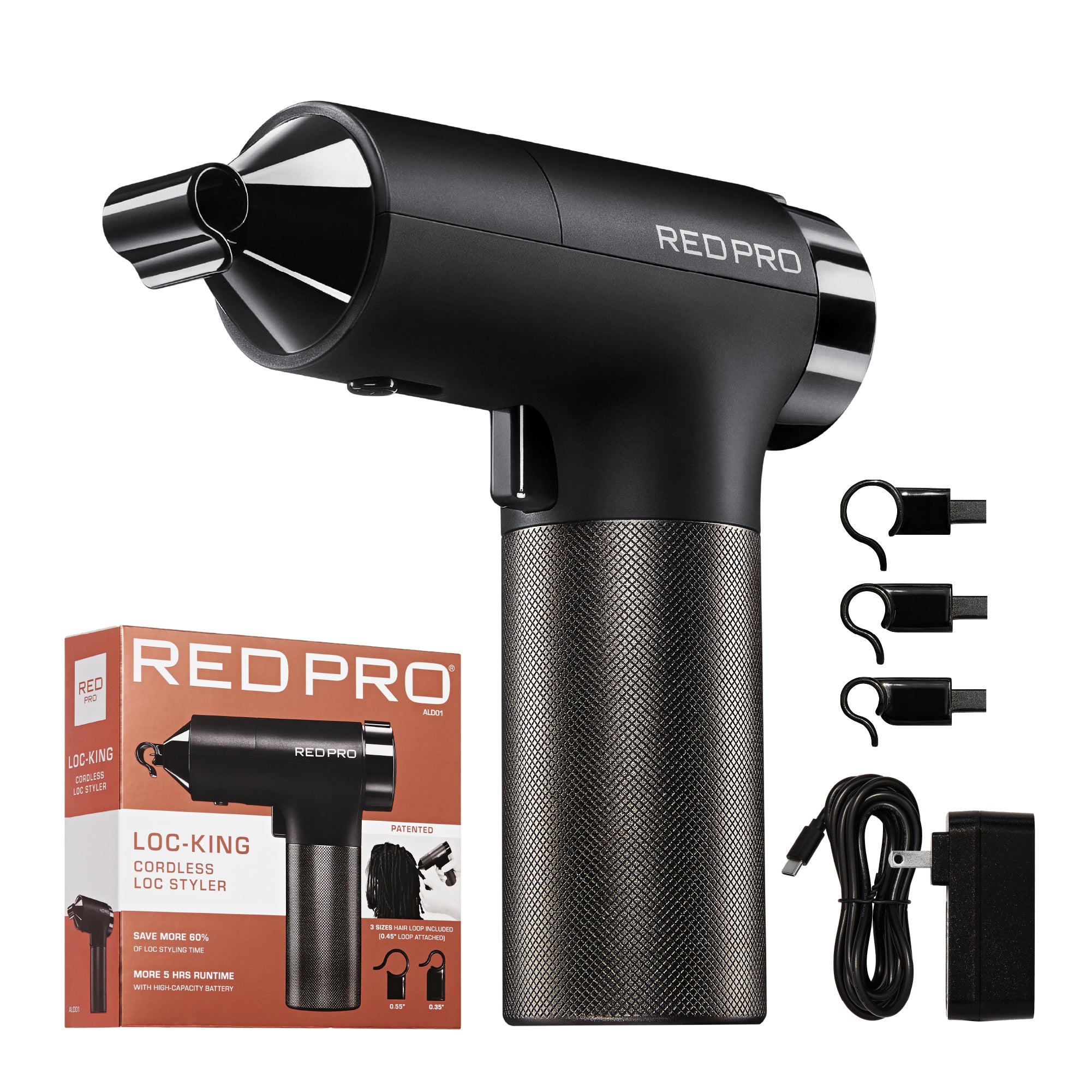 Red PRO LOC-KING Cordless Auto Loc Styler - Internationally PATENTED, World’s First & Fastest